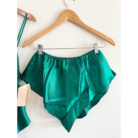 80s NOS Emerald Green Silky Cami Sleep Set size medium - Picture 6 of 14